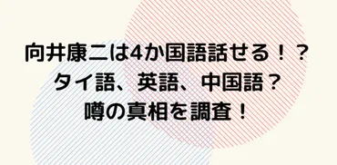 向井康二は4か国語話せる！？タイ語、英語、中国語？噂の真相を調査！ 