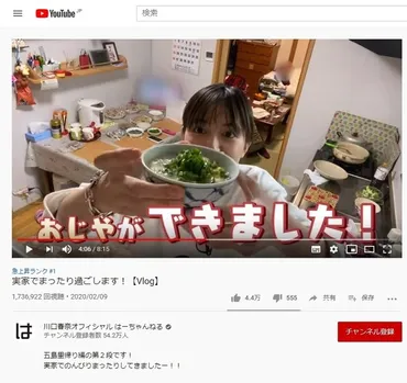 川口春奈「実家YouTube」が生活感たっぷり 気取らぬ「おじや調理」に視聴者感激: J