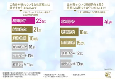 憧れの女性芸能人ランキングは位北川景子、位新垣結衣、位天海祐希！女性が憧れる芸能人は鼻が整っている？