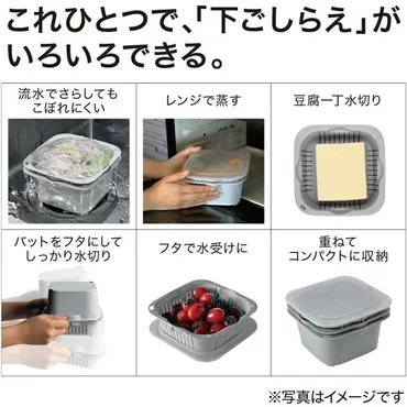 幅16.5cm 下ごしらえに便利な抗菌ザルバットセット(グレー) 【1年保証】