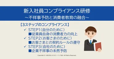 新入社員コンプライアンス研修～不祥事予防と消費者教育の融合 ...
