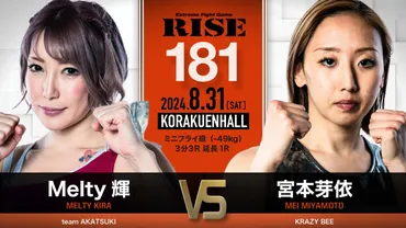 RISE 8.31 後楽園ホール：SEIDO×勝次のアラフォー対決。プロ3連勝の宮本芽依はMelty輝と。滉大と馬渡亮太に勝ったオートー・ノーナクシンが拳剛とRISE初戦  