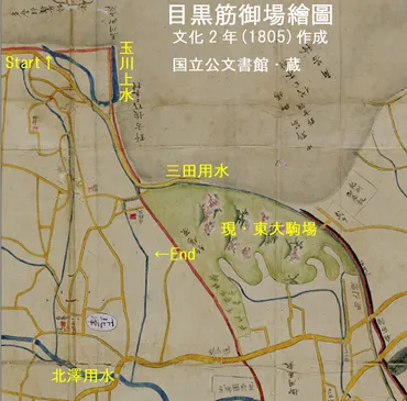 三田用水研究: 三田用水：北沢五丁目の玉川上水からの取水圦から三角橋を経て溝が谷分水の上流部まで（と、北沢用水合流部までの概略）