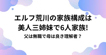 エルフ荒川の家族構成は美人三姉妹で6人家族!父は無職で母は良き理解者？ 